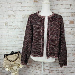NWT Elle Size Large Black/Pink/White Tweed Open Front Blazer Cardigan Jacket $60